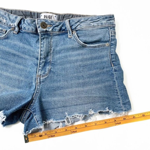 Paige Denim Cut Off Jean Shorts Size 28 Stretchy Raw Hem Frayed Distressed Beach - Picture 16 of 16